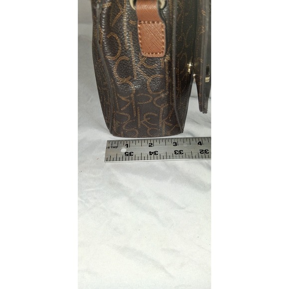 CK Calvin Klein Susan Saffiano Leather Signature Crossbody Bag Brown Monogram - Picture 4 of 10